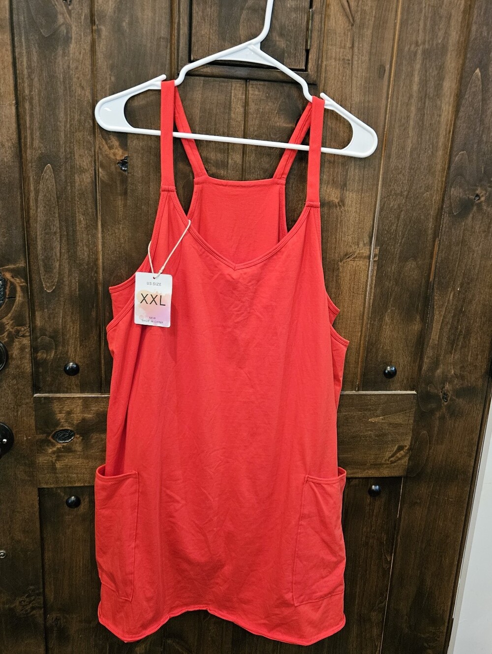 Women's Red Tank Dress with Front Pockets - XXL